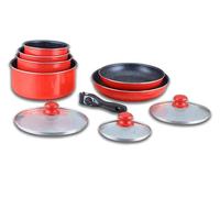 Cookware Set - Induction Set - Pot and Pan for All Hobs - Stone Coated Cooking Set with Removable Handle, HG-5000, Red