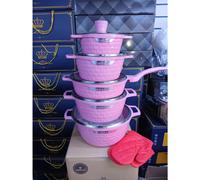 Cookware Set Stock Pots and Pans Non Stick Die-Casting 5pc - PINK