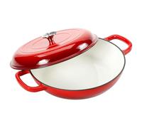 COOKWIN Cast Iron Casserole Braiser,3.8 L Enameled Cast Iron Pan,Heavy Duty Casserole Skillet with Lid and Dual Handles,Porcelain Surface Casserole Dish with Lid,Dutch Oven Gifts for Family,Red