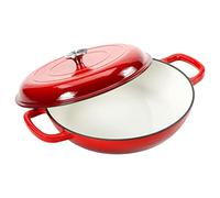 COOKWIN Cast Iron Casserole Braiser,3.8 L Enameled Cast Iron Pan,Heavy Duty Casserole Skillet with Lid and Dual Handles,Porcelain Surface Casserole Dish with Lid,Dutch Oven Gifts for Family,Red