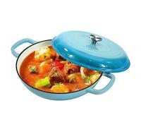 COOKWIN Cast Iron Casserole Braiser, 3.8 L,Heavy Duty Casserole Skillet with Lid and Dual Handles, Porcelain Enameled Surface Cookware Pot, Mother's Day Gifts for Family Light Blue