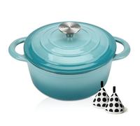 COOKWIN Enameled Cast Iron Dutch Oven, 5 L Bread Baking Pot with Self Basting Lid, Non-stick Enamel Coated Cookware Pot, Great Christmas Gifts for Family, Teal