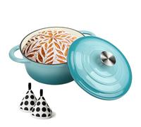 COOKWIN Enameled Cast Iron Dutch Oven, 5 L Bread Baking Pot with Self Basting Lid, Non-stick Enamel Coated Cookware Pot, Great Christmas Gifts for Family, Teal