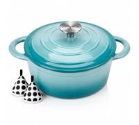 COOKWIN Enameled Cast Iron Dutch Oven, 5 L Bread Baking Pot with Self Basting Lid, Non-stick Enamel Coated Cookware Pot, Great Christmas Gifts for Family, Teal