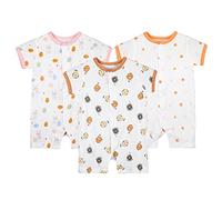 COOKY.D Baby Summer Outfits 3 Packs Short Sleeve Cotton Romper Jumpsuit Infant Girl Sleepsuit,3-6 Months,Orange Bear Rabbit