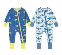 COOKY.D Bamboo Baby Sleepsuit Zipper Soft Breathable Outfit Infant Boys Footed Jumpsuit Cute Cartoon Print Girls, Shark and Giraffe 0-3 Months