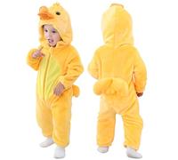 COOKY.D Infant Hooded Baby Rompers Animal Jumpsuit Soft Flannel Winter Cosplay Costume for Baby Girls Boys, 6-12 Months, Duck