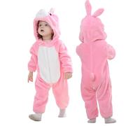 COOKY.D Infant Hooded Baby Rompers Animal Jumpsuit Soft Flannel Winter Cosplay Costume for Baby Girls Boys, 6-12 Months, Rabbit