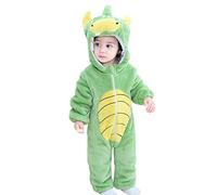 COOKY.D Newborn Baby Girl Boy Hooded Romper Bodysuit Autumn Winter Warm Flannel Animal Outfits Pajamas Cosplay Costume, Green, Size 90 (Height: 29 inch-31 inch/12-18 Months)