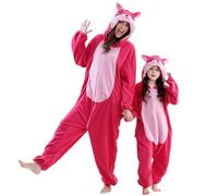 COOKY.D Unisex Animal Adult Hooded Cosplay Pyjamas All in One Parents Jumpsuit Gaming Costume Mother Sleepsuit Family Outfits,Pink Fox S