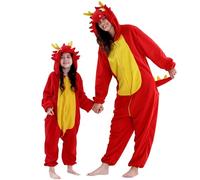 COOKY.D Unisex Animal Kids Hooded Cosplay Pyjamas All in One Children Jumpsuit Gaming Costume Girls Boys Sleepsuit Family Outfits,Dragon 9-10T