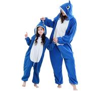 COOKY.D Unisex Animal Parent-Child Hooded Cosplay Pyjamas All in One Jumpsuit Halloween Gaming Costume Girls Boys Sleepsuit Family Outfits,Shark 9-10T