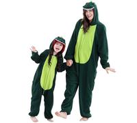 COOKY.D Unisex Animal Parent-Child Hooded Cosplay Pyjamas All in One Jumpsuit Halloween Gaming Costume Girls Boys Sleepsuit Family Outfits,Dark Green 7-8T