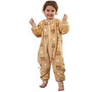 COOKY.D Unisex Baby Girls Boys Flannel Long Sleeve Sleeping Bags with Legs Toddler Triple Zipper Cartoon Wearable Blanket,Brown 5-6 Years