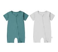 COOKY.D Unisex Baby Short Sleeve Bamboo Fiber Summer Romper Soft Neutral Comfortable Spring Boys Girls Jumpsuit Playsuit 6-12 Months 2 Pack,Grey & Green