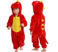 COOKY.D Unisex Flannel Baby Animal Romper Boys Girls Infant Bodysuit Toddler Outfits,Red Dinosaur 6-12 Months