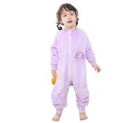 COOKY.D Unisex Toddler Flannel Long Sleeve Sleeping Bag with Legs Baby Boys Girls Triple Zipper Cartoon Wearable Blanket,Purple Rabbit 2-3 Years