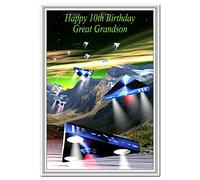 Cool 10th Birthday Card Boy - Age Ten - Unusual Best Unique Special 10 year old (Great Grandson 10th Bday - Alien Spaceship)