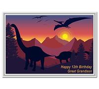 Cool 12th Birthday Card Boy - Age Twelve - Unusual Unique Special 12 year old (Great Grandson 12th Bday - Brontosaurus Dinosaur)