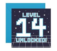 Cool 14th Birthday Card - Level 14 Unlocked Gamer - Video Game - Gifts for Teenagers, Teens, Boys, Him, Son, Nephew, Grandson, Neighbour, Brother - Fourteen Years Old - Comes with Fun Stickers