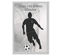 Cool 14th Birthday Card - Teenage Boy - Unusual Unique Special 14 year old (Grandson 14th Bday - Football Silhouette)