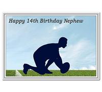 Cool 14th Birthday Card - Teenage Boy - Unusual Unique Special Best 14 year old (Nephew 14th Bday - Rugby Silhouette)