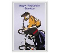 Cool 15th Birthday Card - Teenage Boy - Unusual Unique Special 15 year old (Grandson 15th Bday - Mountain Bike Racing)