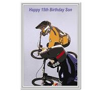 Cool 15th Birthday Card - Teenage Boy - Unusual Unique Special Best 15 year old (Son 15th Bday - Mountain Bike Racing)