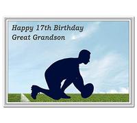 Cool 17th Birthday Card - Teenage Boy - Unusual Unique Special Best 17 year old (Great Grandson 17th Bday - Rugby Silhouette)