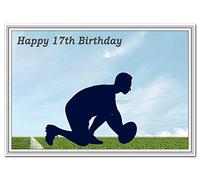 Cool 17th Birthday Card - Teenage Boy - Unusual Unique Special Best 17 year old (Happy 17th Bday - Rugby Silhouette)
