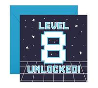Cool 8th Birthday Card - Level 8 Unlocked Gamer - Video Game Theme - Gifts for Boys, Kids, Him, Son, Nephew, Grandson, Neighbour, Godson, Brother - Eight Years Old - Comes with Fun Stickers