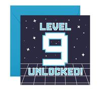 Cool 9th Birthday Card - Level 9 Unlocked Gamer - Video Game Theme - Gifts for Boys, Kids, Him, Son, Nephew, Grandson, Neighbour, Godson, Brother - Nine Years Old - Comes with Fun Stickers