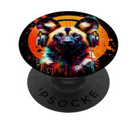Cool African Wild Dog Headphone Music Art Christmas Birthday PopSockets Swappable PopGrip
