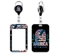 Cool American Flag & Bald Eagle ID Badge Holder Retractable Keychain Badge Reel with ID Holder for ID Badges for Women Men Kids Teachers Vertical ID Holder of Celebrating 250 Years of Independence