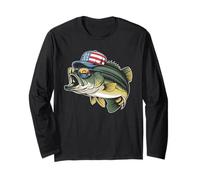 Cool American Flag Fishing - Patriotic Bass Fish Fisherman Long Sleeve T-Shirt