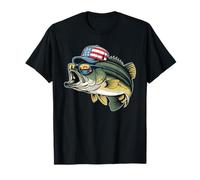 Cool American Flag Fishing - Patriotic Bass Fish Fisherman T-Shirt