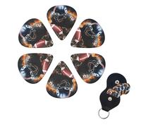 Cool American Football Guitar Picks 6 Pack, 0.46mm Thickness Celluloid Bass Pick with Leather Guitar Pick Holder Keychain Abstract Art Pics Plectrum for Acoustic Electric Guitar, Ukulele, Bass