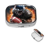Cool American Football Pill Box with Mirror 2 Compartment Decorative Pill Case for Purse or Pocket Small Square Pill Organizer Weekly Metal Medicine Tablet Vitamin Holder Travel Gift