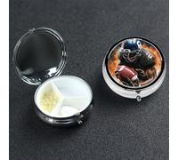 Cool American Football Pill Box with Mirror 3 Compartment Decorative Pill Case for Purse or Pocket Small Round Pill Organizer Weekly Metal Medicine Tablet Vitamin Holder Travel Gift