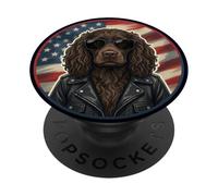 Cool American Water Spaniel Dog Sunglasses USA Flag PopSockets Adhesive PopGrip