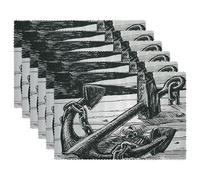 Cool Anchor with Skull Placemats, Heat Resistant Table Mats Set of 4, Washable Non-Slip Stain Resistant Outdoor Place Mats for Table Kitchen Dining, Easy to Clean