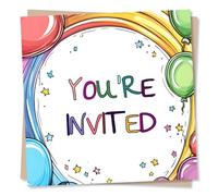 Cool and Colourful You're Invited Card For Friend or Loved One - Birthday Party Celebration, Parties, Wedding - Balloons, Glitter - For Bestie, Classmate, Relative, Family