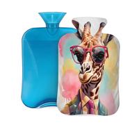 Cool Animal Giraffe Hot Water Bottle with Cover, 2L PVC Hot Water Bag with Soft Cover, Reusable Heating Pad for Pain Relief Warm Hands Waist Abdomen Feet & Bed