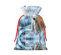 Cool Animal White Polar Bear Christmas Drawstring Sack Gift Bag, Lightweight And Cute In Design