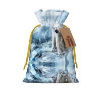 Cool Animal White Polar Bear Christmas Drawstring Sack Gift Bag, Lightweight And Cute In Design