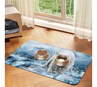 Cool Animal White Polar Bear Patterned Pet Feeding Mat with Water-Absorbing PU Top & Rubber Base - Anti-Slip Dog Cat Food Mat for Cats, Dogs & Pets, 40x60cm