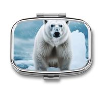 Cool Animal White Polar Bear Pill Box,2 Compartments Square Pills Container,Portable for Pocket Or Purse Pill Organizer to Hold Vitamins,Medication,Fish Oil,etc