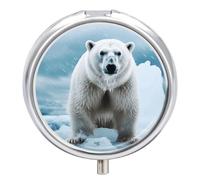 Cool Animal White Polar Bear Pill Box 3-Compartment Medicine Pill Case Portable Round Pill Box Pill Container Holder to Hold Vitamins Decorative Metal Medicine Organizer