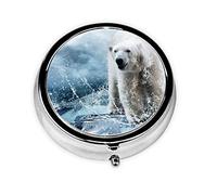 Cool Animal White Polar Bear Pill Box Small Metal Pill Case 3 Compartment Cute Portable Travel Pillbox Medicine Organizer Pill Container Holder for Purse & Pocket