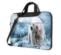 Cool Animal White Polar Bear Print Structured Laptop Bag Oxford Cloth Briefcase Padded Shoulder Case With Front Pockets